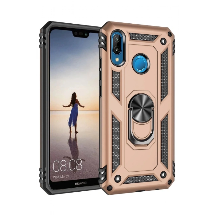 Huawei P20 Lite Kılıf Sofya Yüzüklü Silikon Kapak - Gold