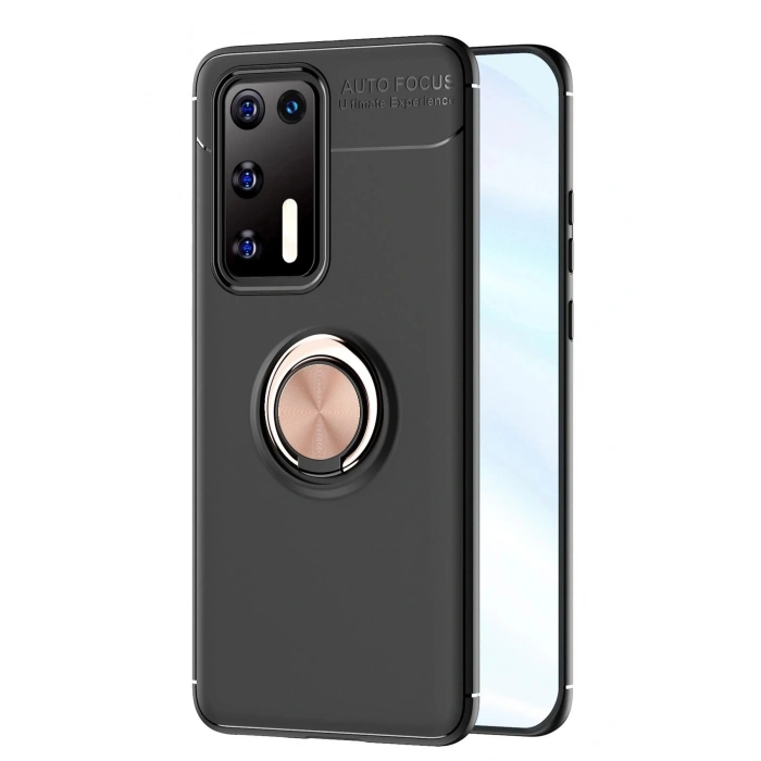 Huawei P40 Kılıf Range Yüzüklü Silikon - Siyah-Gold