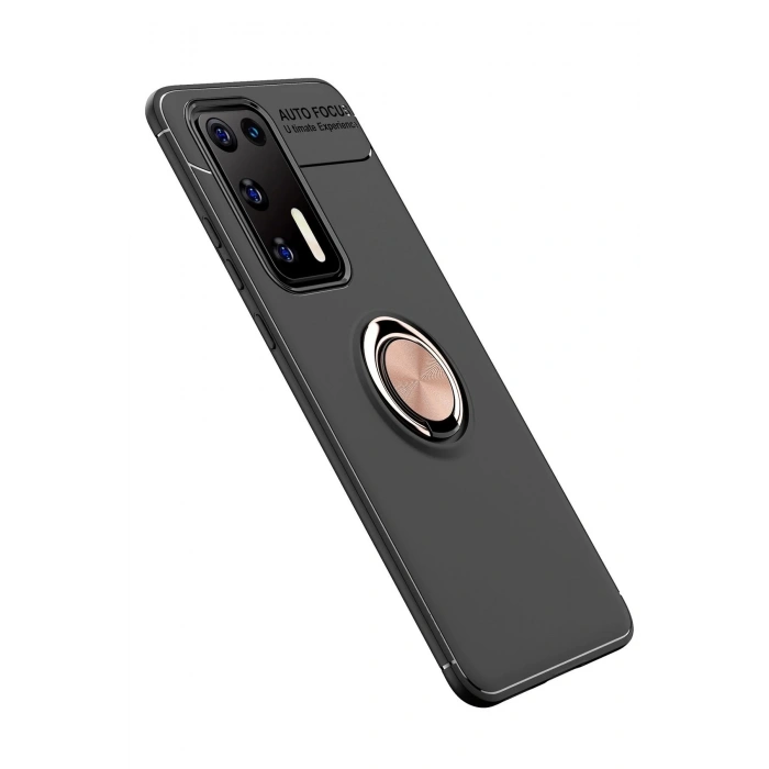 Huawei P40 Kılıf Range Yüzüklü Silikon - Siyah-Gold