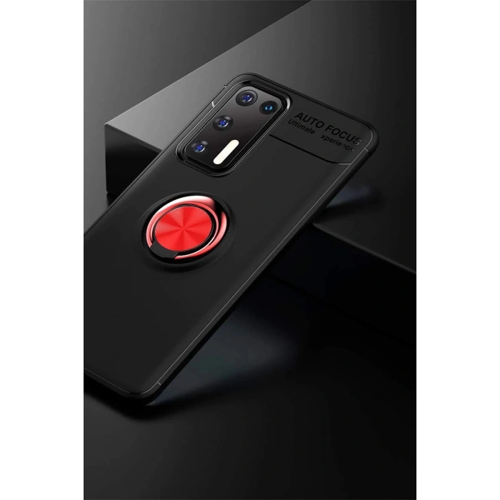 Huawei P40 Kılıf Range Yüzüklü Silikon - Siyah-Kırmızı