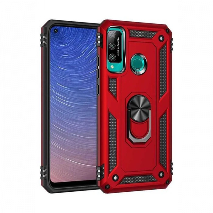 Huawei P40 Lite E Kılıf Sofya Yüzüklü Silikon Kapak - Kırmızı