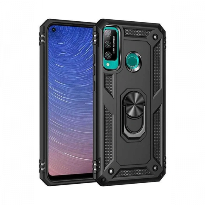 Huawei P40 Lite E Kılıf Sofya Yüzüklü Silikon Kapak - Siyah