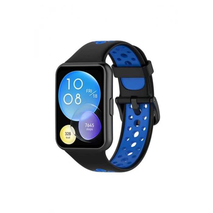 Huawei Watch Fit 2 Spor Delikli Kordon - Siyah-Mavi
