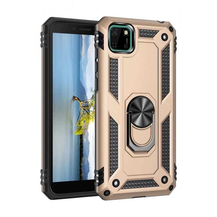 Huawei Y5P Kılıf Sofya Yüzüklü Silikon Kapak - Gold