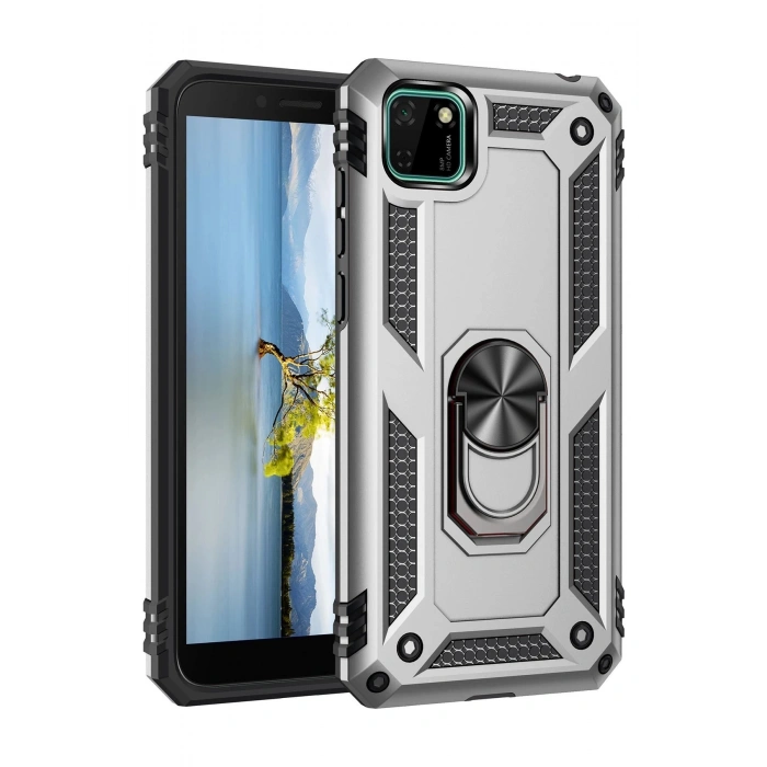 Huawei Y5P Kılıf Sofya Yüzüklü Silikon Kapak - Gümüş