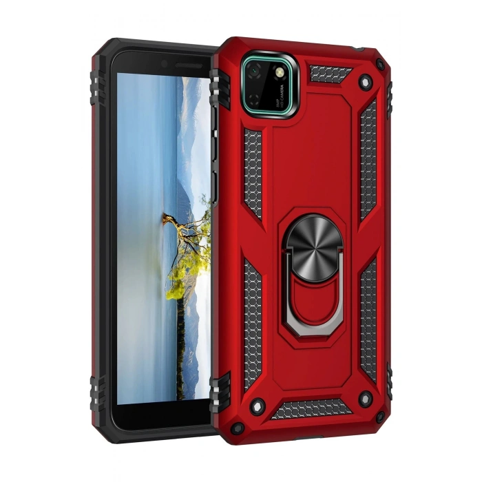 Huawei Y5P Kılıf Sofya Yüzüklü Silikon Kapak - Kırmızı