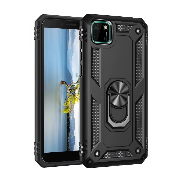 Huawei Y5P Kılıf Sofya Yüzüklü Silikon Kapak - Siyah