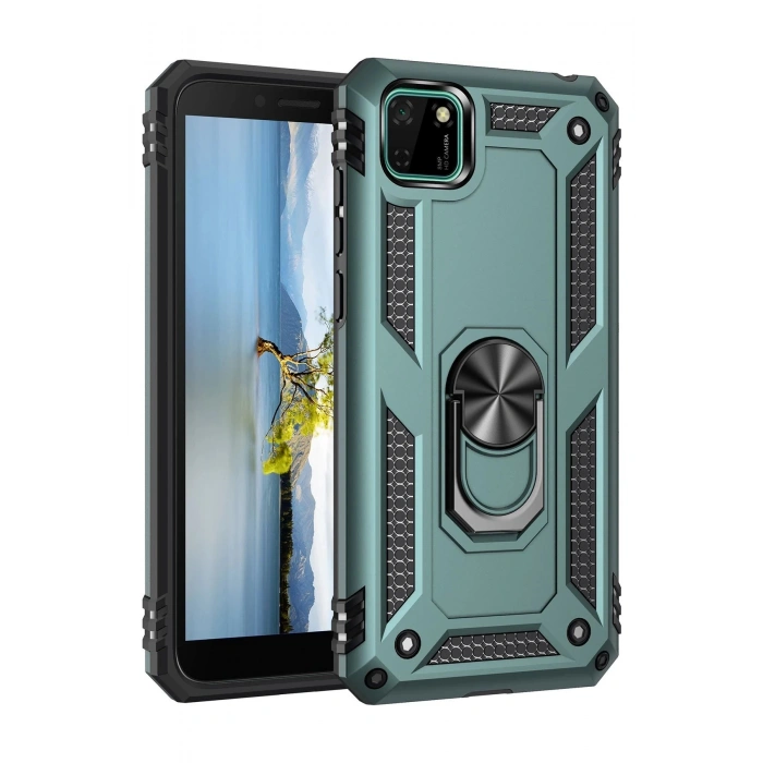 Huawei Y5P Kılıf Sofya Yüzüklü Silikon Kapak - Yeşil