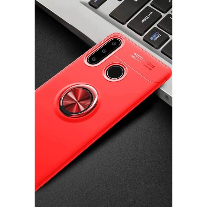 Huawei Y6P Kılıf Range Yüzüklü Silikon - Kırmızı
