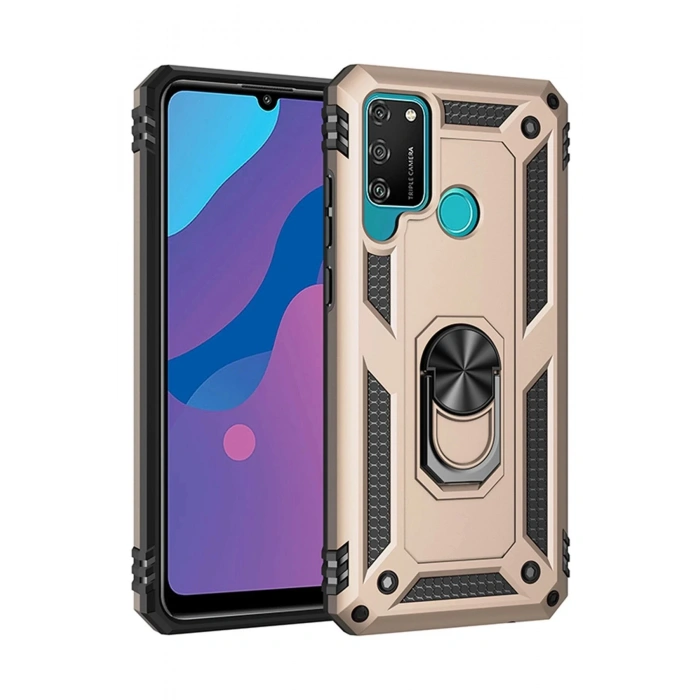 Huawei Y6P Kılıf Sofya Yüzüklü Silikon Kapak - Gold