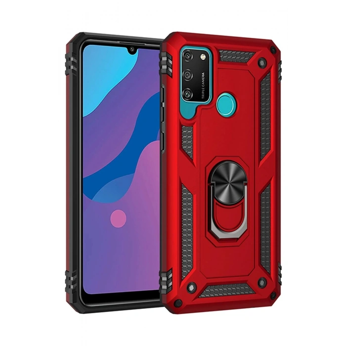 Huawei Y6P Kılıf Sofya Yüzüklü Silikon Kapak - Kırmızı