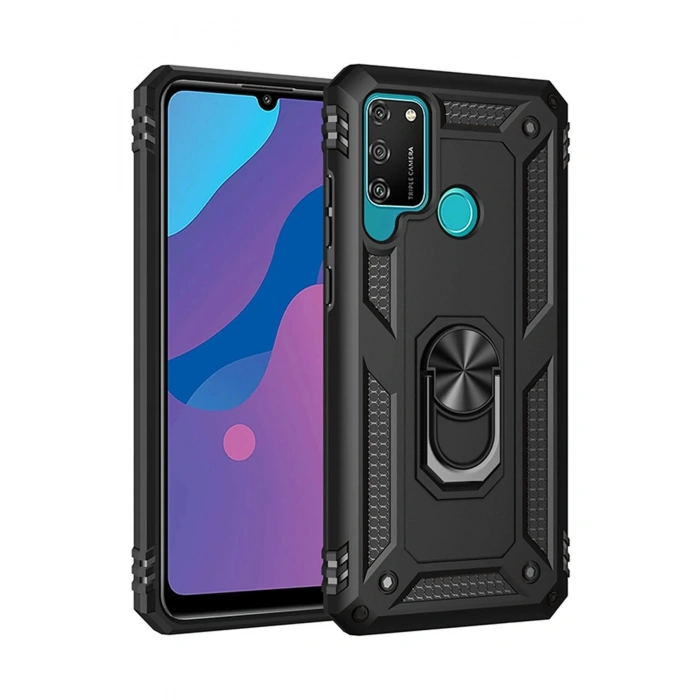 Huawei Y6P Kılıf Sofya Yüzüklü Silikon Kapak - Siyah