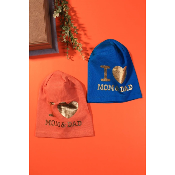 I Love Mom Dad 2-4 Yaş Erkek Çocuk Şapkası 2li Paket