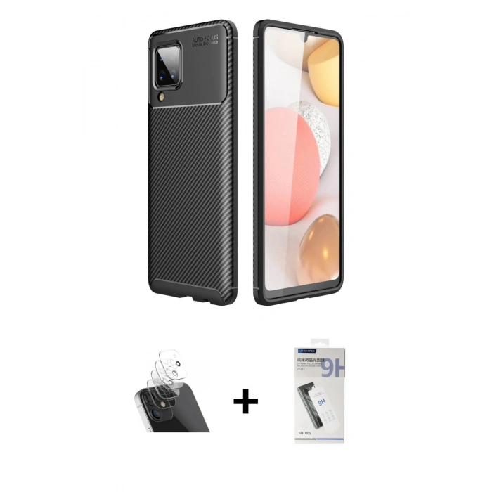 ieg™ Galaxy A22 Kılıf Eksen Form Prime - Şeffaf Uv Polymer Nano Ekran Koruyucu + Şeffaf Kamera Lens Koruma Cam