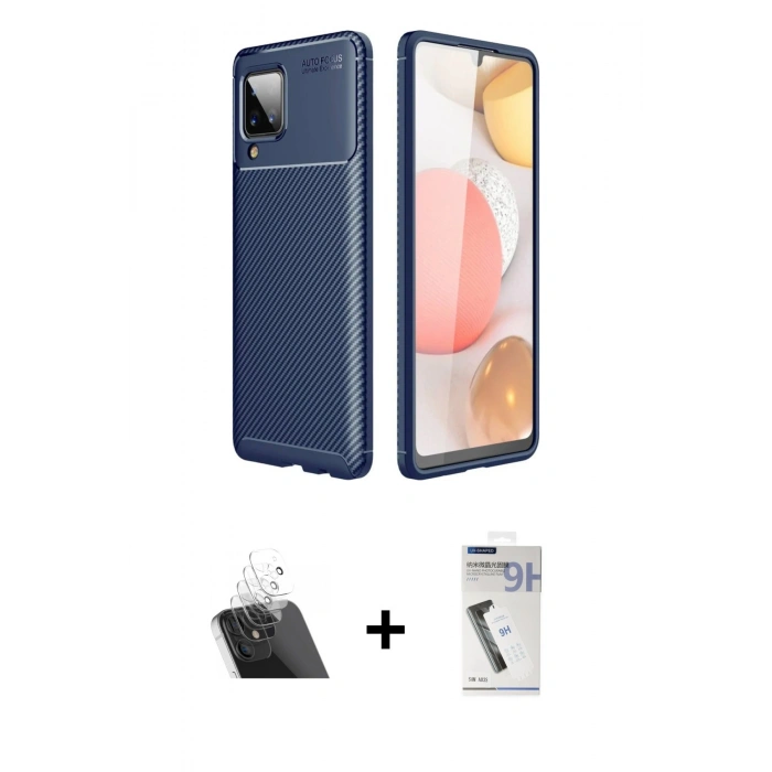 ieg™ Galaxy A22 Kılıf Eksen Form Prime - Şeffaf Uv Polymer Nano Ekran Koruyucu + Şeffaf Kamera Lens Koruma Cam