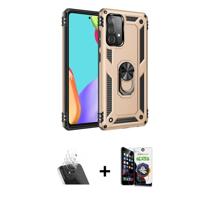 ieg™ Galaxy A53 5G Kılıf Ahenk Klasik Koleksiyonu - Şeffaf Temperli Cam Ekran Koruyucu + Şeffaf Kamera Lens Koruma Cam