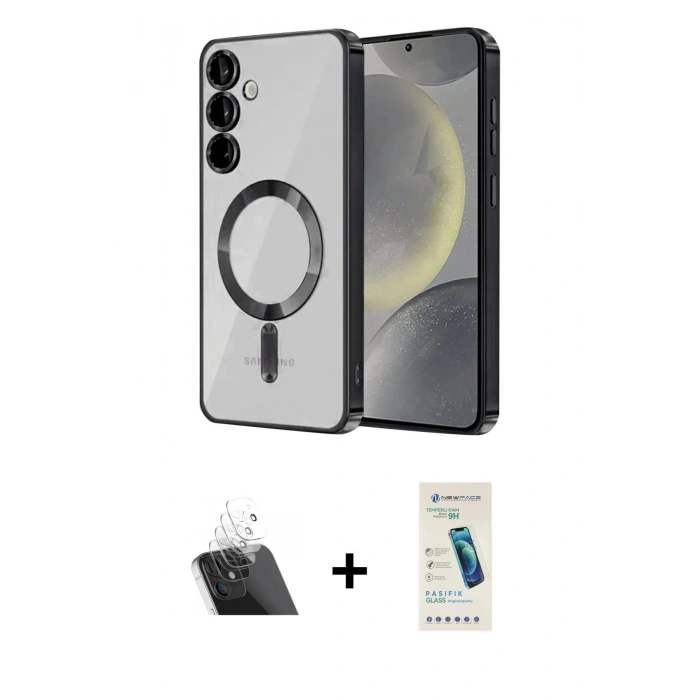 ieg™ Galaxy S23 Plus Kılıf Nova Işık Özel Seri - Şeffaf Pasifik Cam Ekran Koruyucu + Şeffaf Kamera Lens Koruma Cam