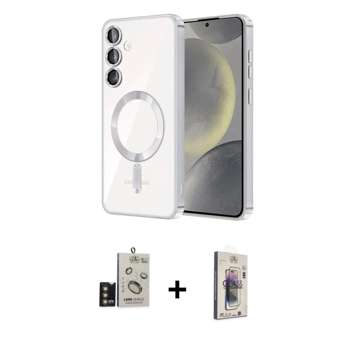 MARSİLYAN™- Galaxy S24 Kılıf Nova Işık Özel Seri - Siyah Bilvis 3D Cam Ekran Koruyucu + Bilvis Titan Kamera Lens - GD