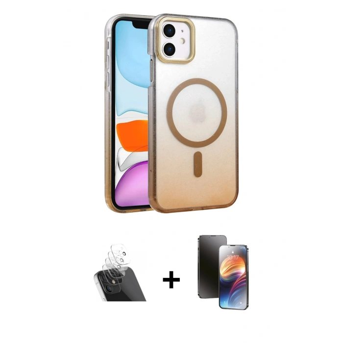 ieg™ iPhone 11 Kılıf Ahenk Doku Özel Seri - Siyah 3D Antistatik Mat Seramik Nano Ekran Koruyucu + Şeffaf Kamera Lens Koruma Cam