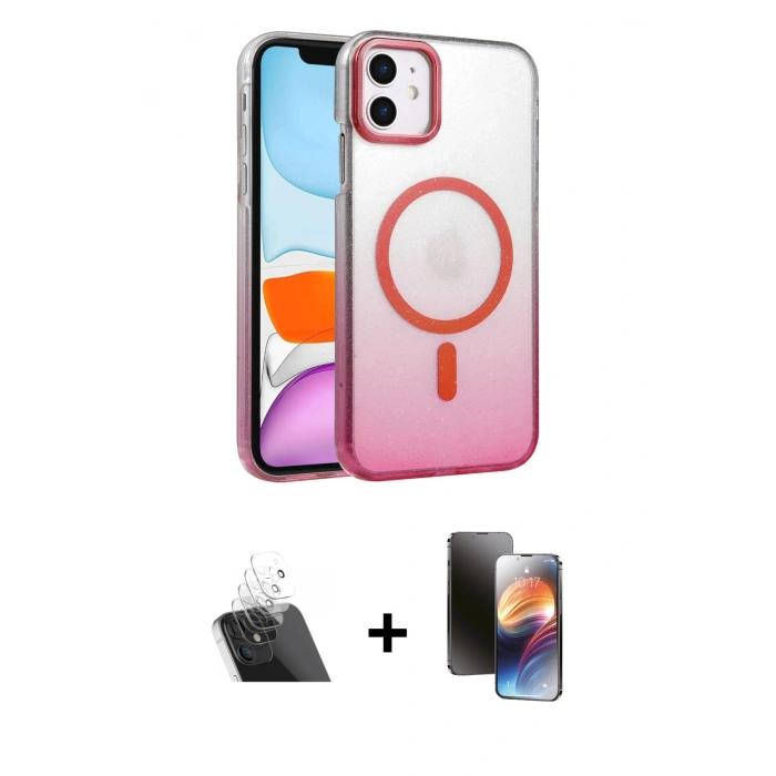ieg™ iPhone 11 Kılıf Ahenk Doku Özel Seri - Siyah 3D Antistatik Mat Seramik Nano Ekran Koruyucu + Şeffaf Kamera Lens Koruma Cam