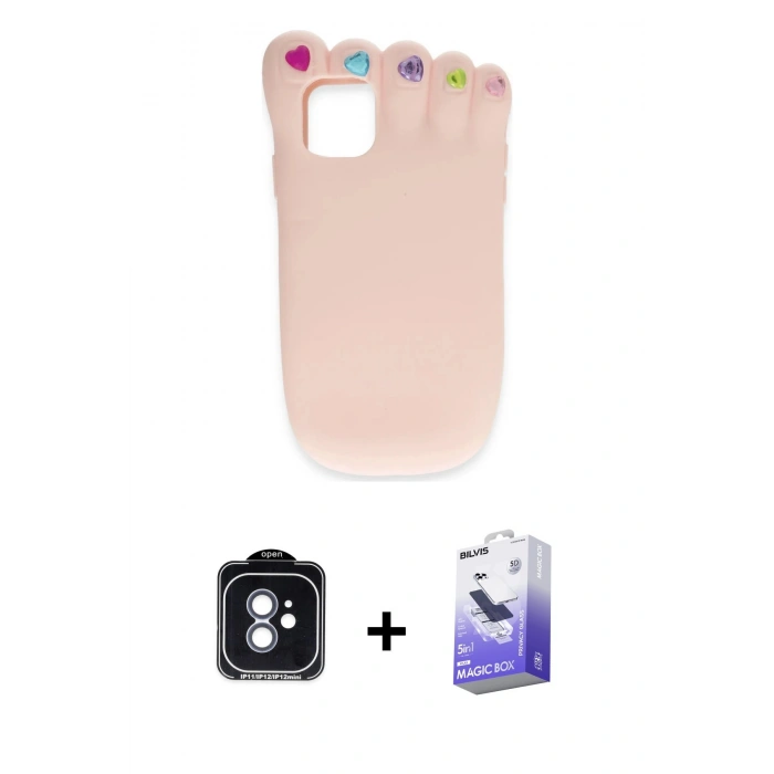 ieg™ iPhone 11 Kılıf Akış Yansıma - Siyah Bilvis 5in1 5D Magic Hayalet Cam Ekran Koruyucu + Mavi PVD Metal Kamera Lens