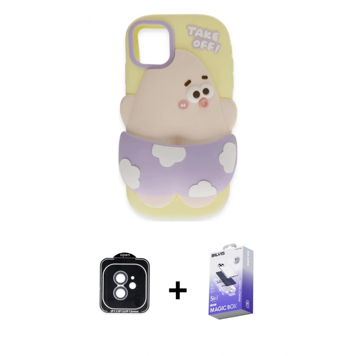 ieg™ iPhone 11 Kılıf Akış Yansıma - Siyah Bilvis 5in1 5D Magic Hayalet Cam Ekran Koruyucu + Mavi PVD Metal Kamera Lens