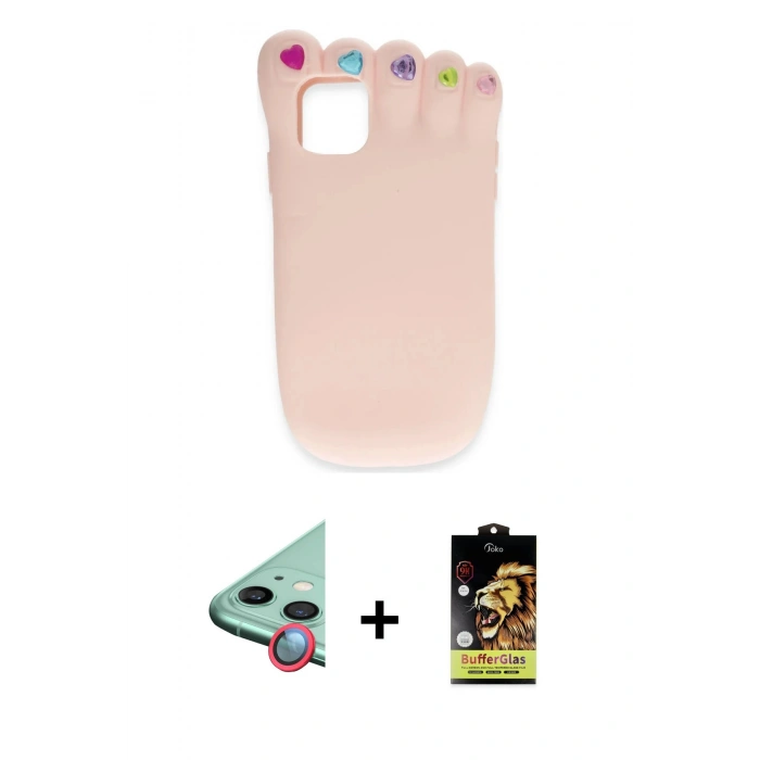 ieg™ iPhone 11 Kılıf Akış Yansıma - Siyah Buffer Cam Ekran Koruyucu + Kırmızı Raze Metal Kamera Lens