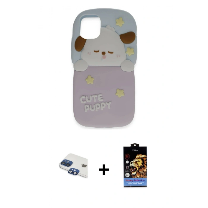 ieg™ iPhone 11 Kılıf Akış Yansıma - Siyah Buffer Hayalet Cam Ekran Koruyucu + Lacivert Pers Alüminyum Kamera Lens