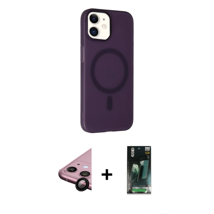 MARSİLYAN™- iPhone 11 Kılıf Çekirdek Modern Prime - Siyah 360 Mat Full Body Arka Koruyucu + Raze Metal Kamera Lens - SH