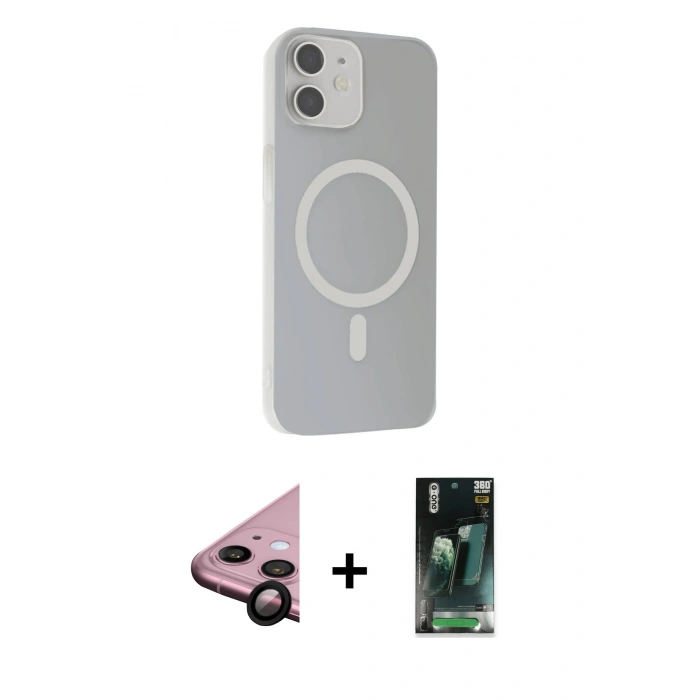 MARSİLYAN™- iPhone 11 Kılıf Çekirdek Modern Prime - Siyah 360 Mat Full Body Arka Koruyucu + Raze Metal Kamera Lens - SH