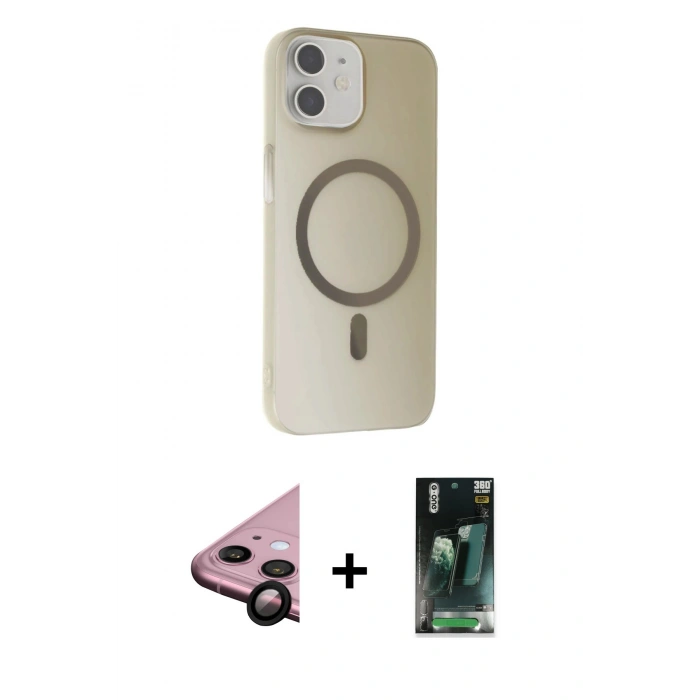 MARSİLYAN™- iPhone 11 Kılıf Çekirdek Modern Prime - Siyah 360 Mat Full Body Arka Koruyucu + Raze Metal Kamera Lens - SH
