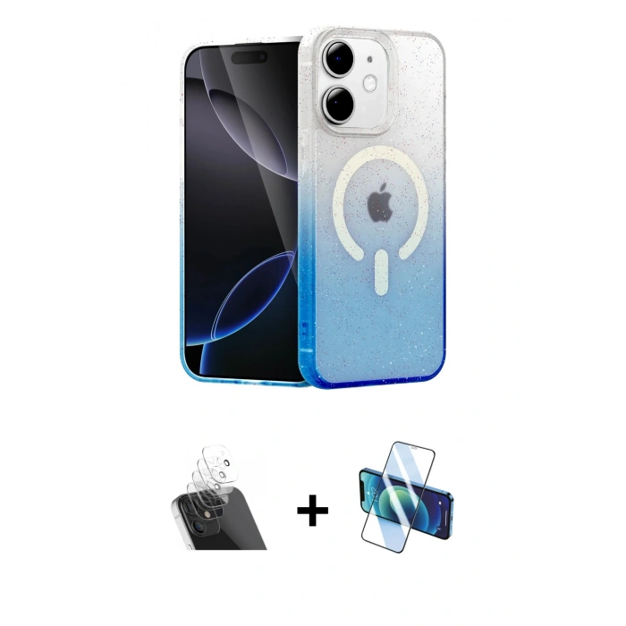 ieg™ iPhone 11 Kılıf Eksen Minimal Özel Seri - Siyah 3D Antistatik Cam Ekran Koruyucu + Şeffaf Kamera Lens Koruma Cam