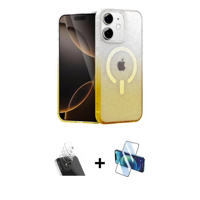 ieg™ iPhone 11 Kılıf Eksen Minimal Özel Seri - Siyah 3D Antistatik Cam Ekran Koruyucu + Şeffaf Kamera Lens Koruma Cam