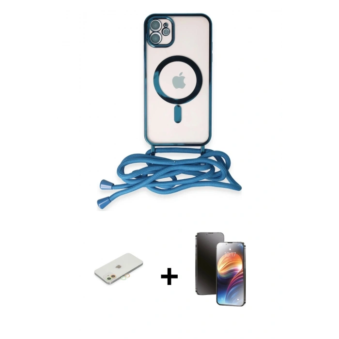 ieg™ iPhone 11 Kılıf Eksen Özel Seri - Siyah 3D Antistatik Mat Seramik Nano Ekran Koruyucu + Turuncu Renkli Kamera Lens Koruma Cam