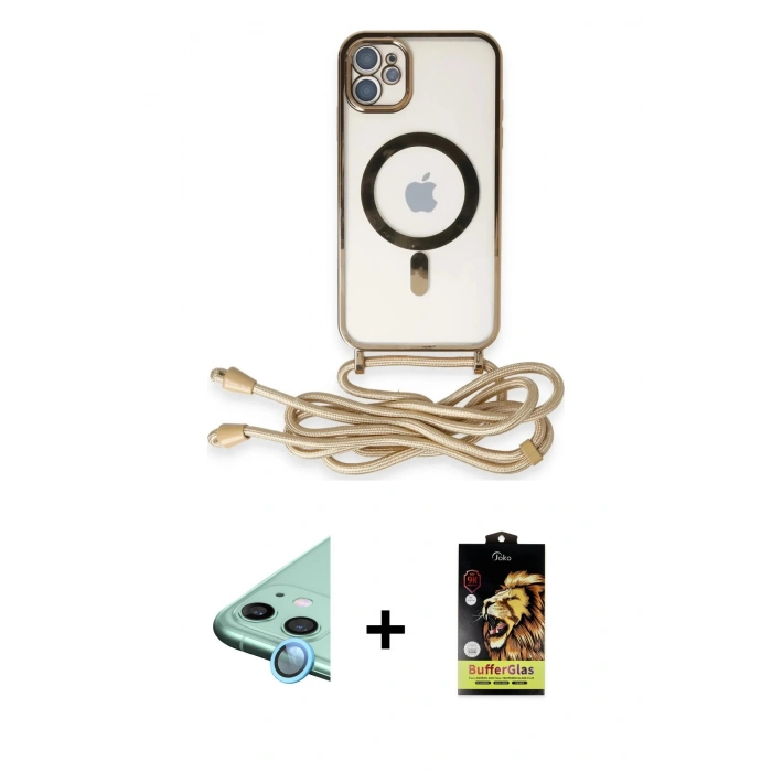 ieg™ iPhone 11 Kılıf Eksen Özel Seri - Siyah Buffer Cam Ekran Koruyucu + Mavi Raze Metal Kamera Lens