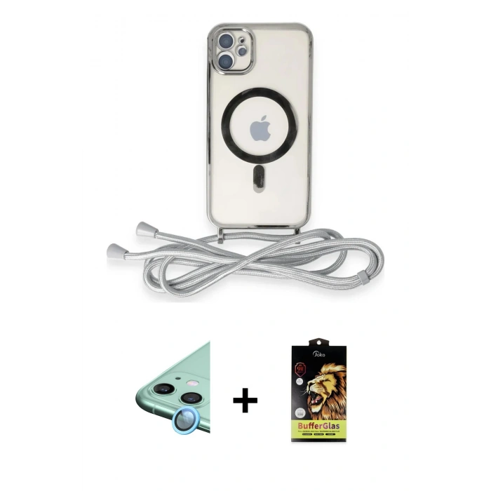 ieg™ iPhone 11 Kılıf Eksen Özel Seri - Siyah Buffer Cam Ekran Koruyucu + Mavi Raze Metal Kamera Lens