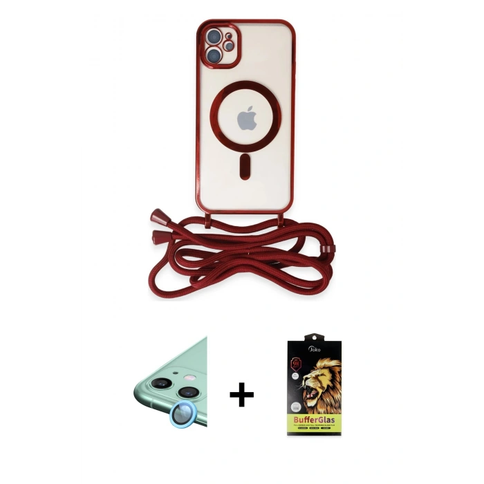 ieg™ iPhone 11 Kılıf Eksen Özel Seri - Siyah Buffer Cam Ekran Koruyucu + Mavi Raze Metal Kamera Lens