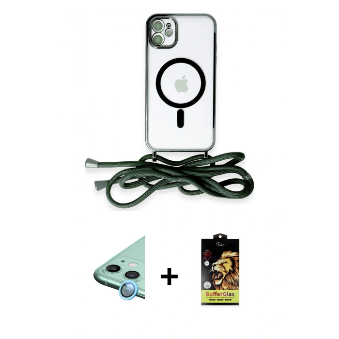ieg™ iPhone 11 Kılıf Eksen Özel Seri - Siyah Buffer Cam Ekran Koruyucu + Mavi Raze Metal Kamera Lens