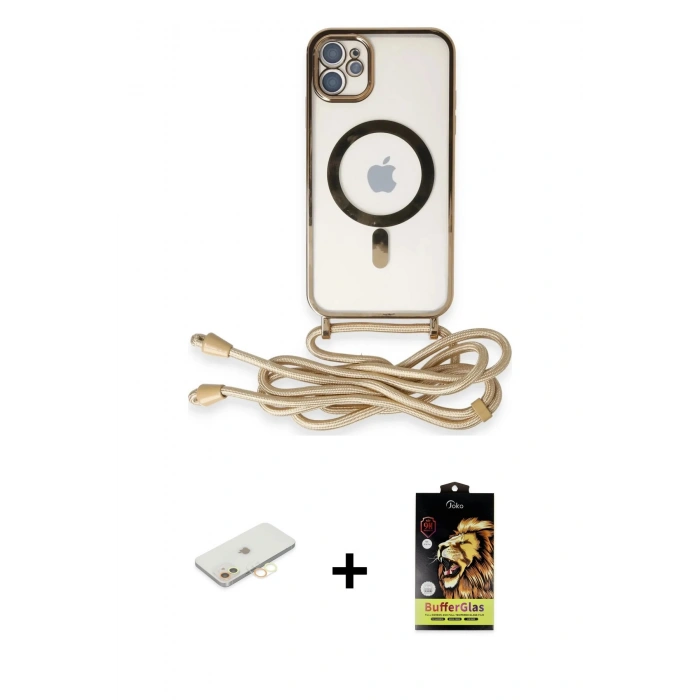 ieg™ iPhone 11 Kılıf Eksen Özel Seri - Siyah Buffer Cam Ekran Koruyucu + Sarı Renkli Kamera Lens Koruma Cam