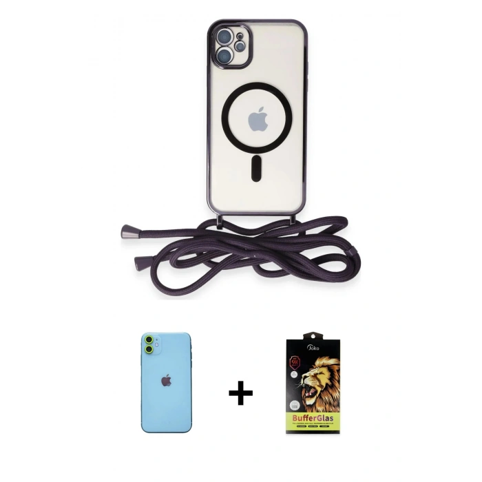 ieg™ iPhone 11 Kılıf Eksen Özel Seri - Siyah Buffer Cam Ekran Koruyucu + Yeşil Neon Fosforlu Kamera Lens