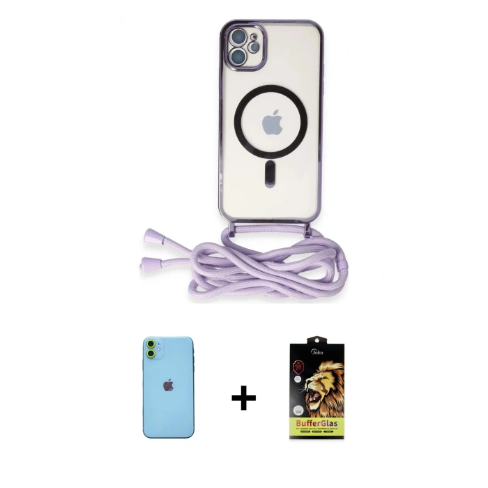 ieg™ iPhone 11 Kılıf Eksen Özel Seri - Siyah Buffer Cam Ekran Koruyucu + Yeşil Neon Fosforlu Kamera Lens