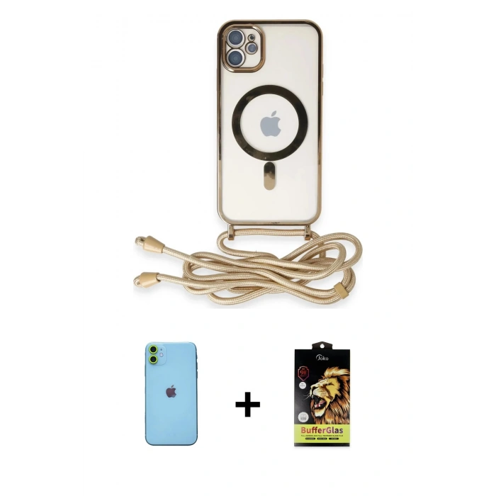 ieg™ iPhone 11 Kılıf Eksen Özel Seri - Siyah Buffer Cam Ekran Koruyucu + Yeşil Neon Fosforlu Kamera Lens