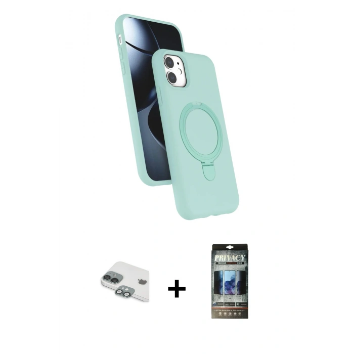 MARSİLYAN™- iPhone 11 Kılıf İz Işık Koleksiyonu - Siyah 34D Hayalet Izgaralı Cam + Pers Alüminyum Kamera Lens - YL