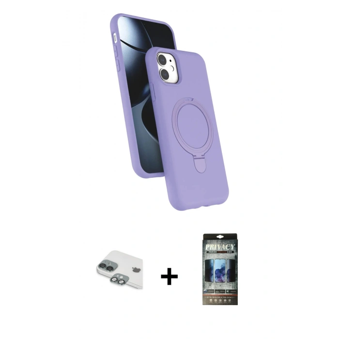 MARSİLYAN™- iPhone 11 Kılıf İz Işık Koleksiyonu - Siyah 34D Hayalet Izgaralı Cam + Pers Alüminyum Kamera Lens - YL