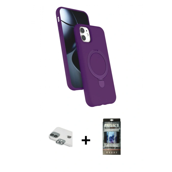 MARSİLYAN™- iPhone 11 Kılıf İz Işık Koleksiyonu - Siyah 34D Hayalet Izgaralı Cam + Pers Alüminyum Kamera Lens - YL