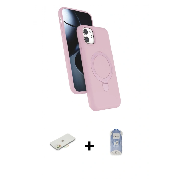 ieg™ iPhone 11 Kılıf İz Işık Koleksiyonu - Siyah Joko Magic 5D Cam + Turuncu Renkli Kamera Lens Koruma Cam