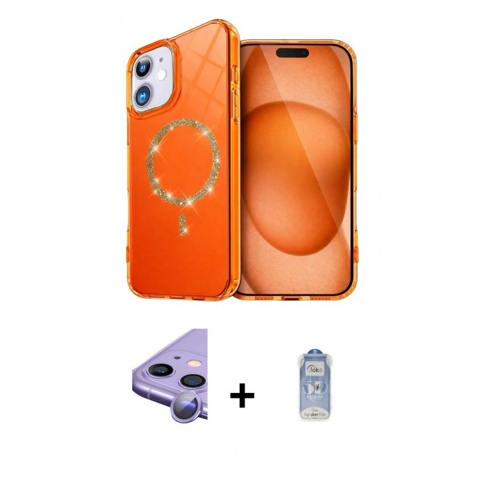 ieg™ iPhone 11 Kılıf Kıvılcım Form Prime - Siyah Joko Magic 5D Cam + Mor Raze Metal Kamera Lens