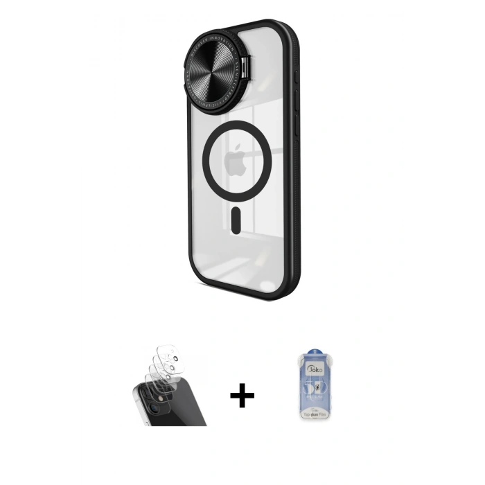ieg™ iPhone 11 Kılıf Kıvılcım Modern Koleksiyonu - Siyah Joko Magic 5D Cam + Şeffaf Kamera Lens Koruma Cam