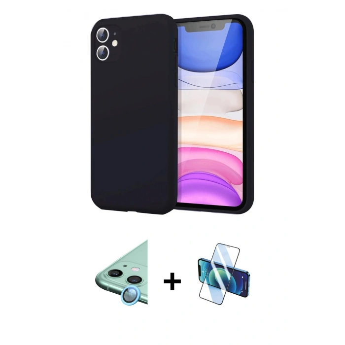 MARSİLYAN™- iPhone 11 Kılıf Kozmos Yansıma Özel Seri - Siyah 3D Antistatik Cam Ekran Koruyucu + Raze Metal Kamera Lens - MI