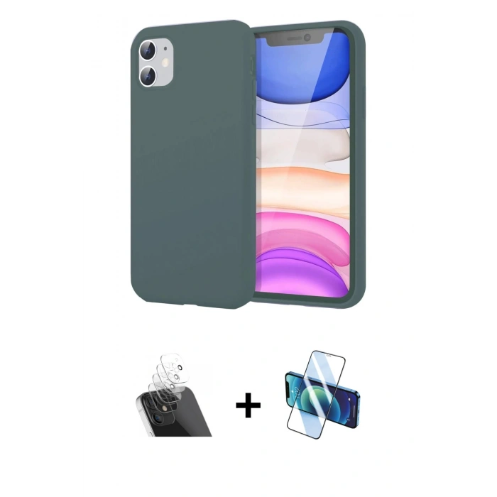 ieg™ iPhone 11 Kılıf Kozmos Yansıma Özel Seri - Siyah 3D Antistatik Cam Ekran Koruyucu + Şeffaf Kamera Lens Koruma Cam